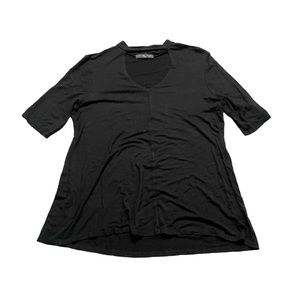 Kim & Cami Black Stretchy Short Sleeve Cutout Mock Neck Blouse Size Small